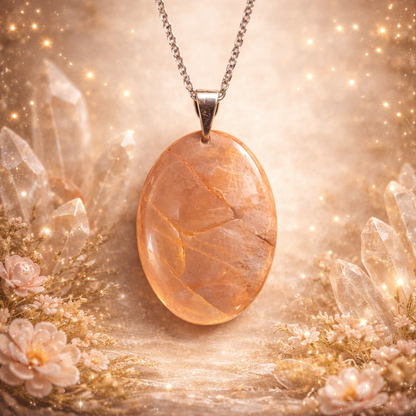 Pendentif Pierre de Lune Orangé Ovale