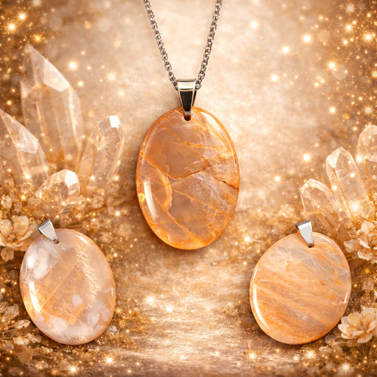 Pendentif Pierre de Lune Orangé Ovale