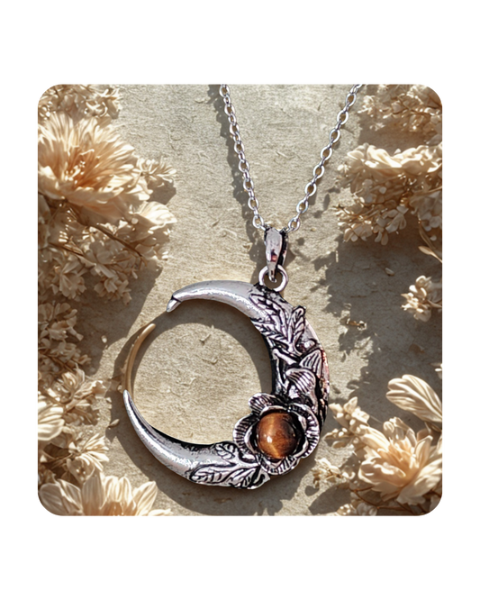 Pendentif Lune Oeil de Tigre