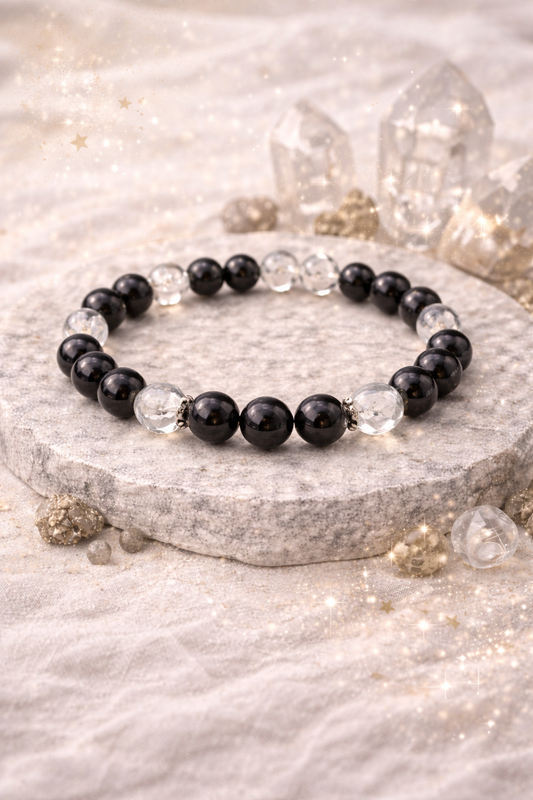 Bracelet Tourmaline noire Obsidienne et Cristal de Roche
